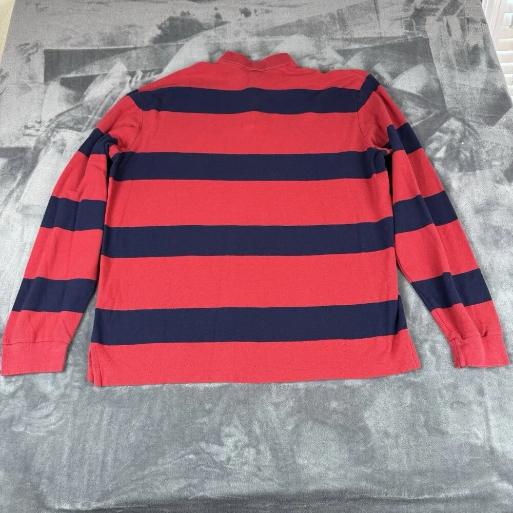 Lauren Ralph Lauren Mens  XL Red & Blue Striped Rugby Shirt Long Sleeve Polo